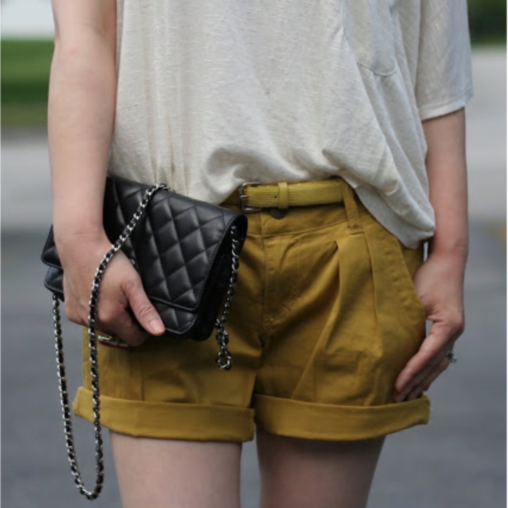 Forever 21 Mustard Yellow Pleated Mid-Rise Shorts
